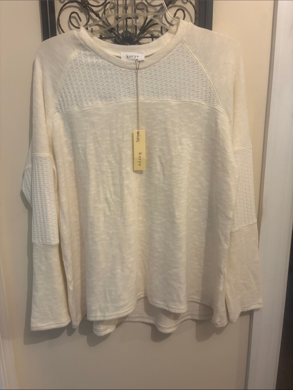 Korye Cream Waffle-Detail Long Sleeve Top